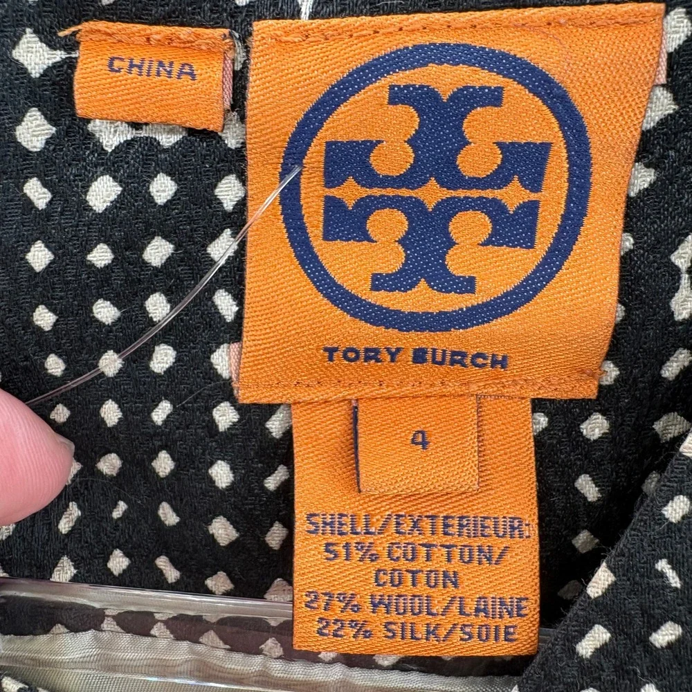 Tory Burch Shift Dress Women Size 4 Black White Sleeveless Buttons Designer  *